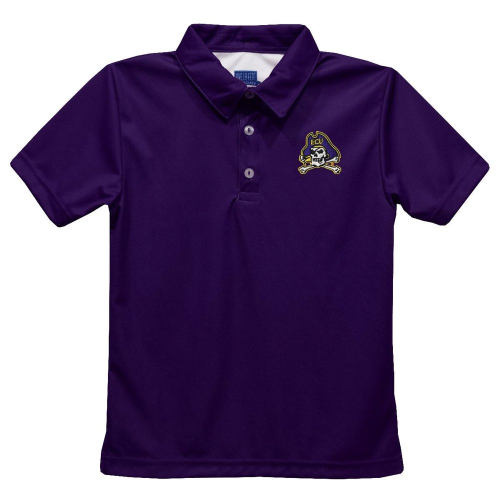 East Carolina Pirates Polo Shirts for Boys 100% Polyester - Embroidered Purple Short Sleeve Polo Boys Shirt