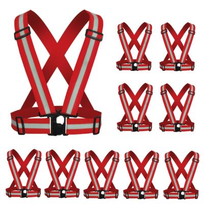 YUNLOVXEE Reflective Strap Safety Vest Gear - 2-10 Pack Adjustable High Visible Reflective Running Gear for Women Men Night (Red x10)
