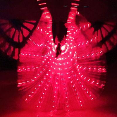 Refeng Led Luminous Butterfly Dancing Wings Five Color Dancing Luminous Props Fluorescent Belly Dance Cloak Female Angel Wings with Telescopic Stick Adult Christmas Halloween Party(Red)