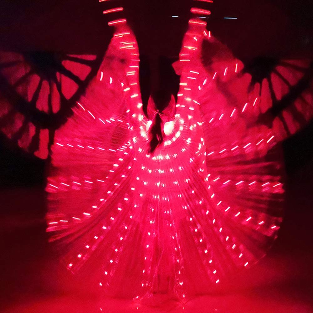 Refeng Led Luminous Butterfly Dancing Wings Five Color Dancing Luminous Props Fluorescent Belly Dance Cloak Female Angel Wings with Telescopic Stick Adult Christmas Halloween Party(Red)