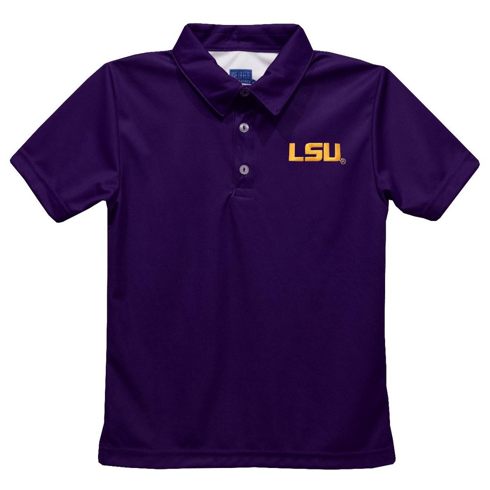 LSU Polo Shirts for Boys 100% Polyester - Embroidered Purple Short Sleeve Polo Boys Shirt