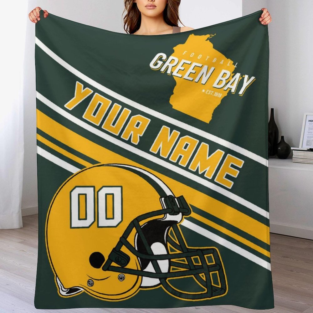Personalized Football Throw Blanket -Add Name and Number -Gifts for Fans -Decorative for Bedroom Living Room,50" x 40",60" x 50",80" x 60"