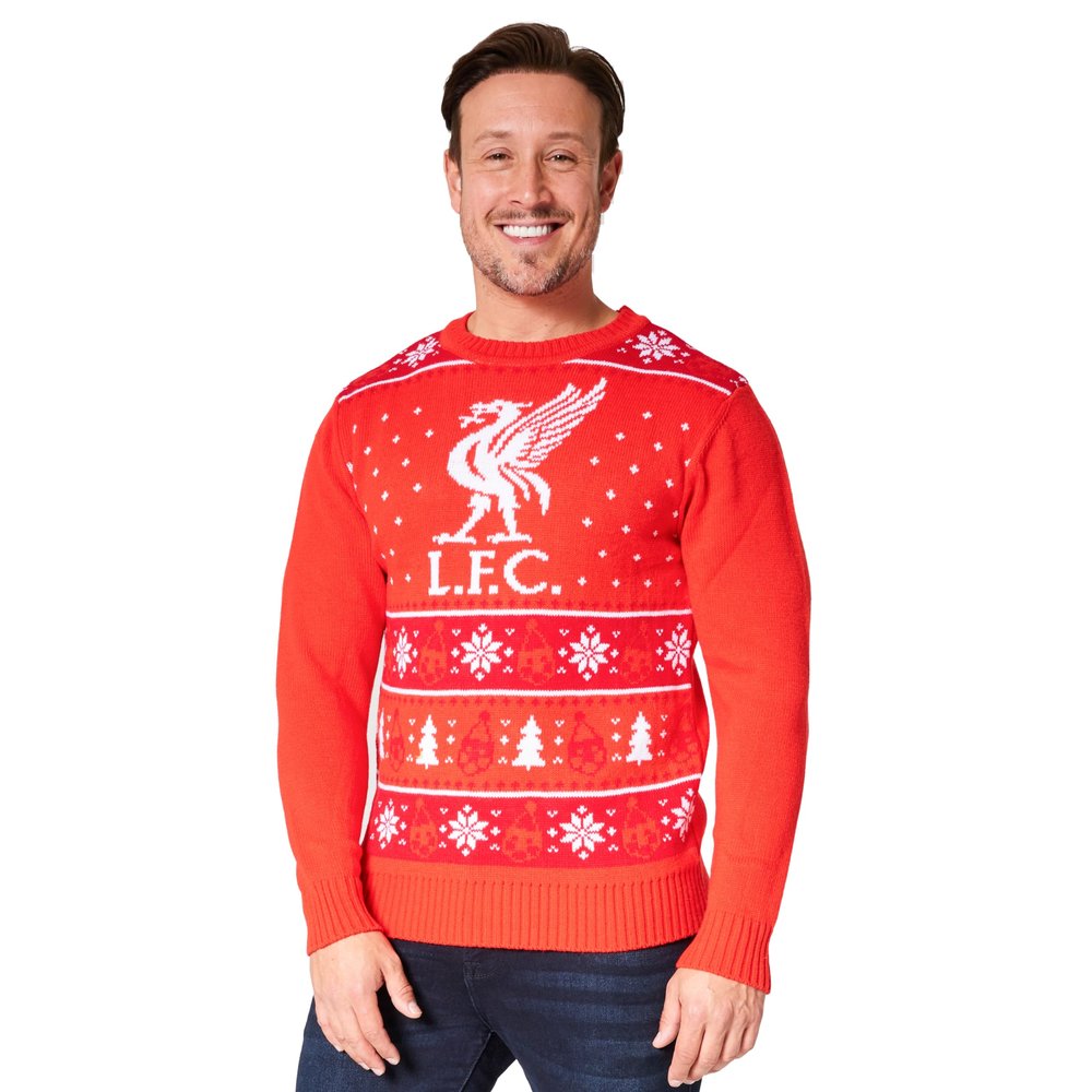 Liverpool F.C. Christmas Sweater Men Teenagers Crew Neck Long Sleeve Festive Knit Sweater M-3XL Mens Gifts (Red, M)