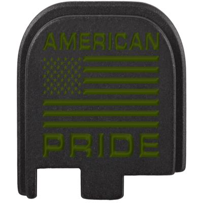 NDZ Performance Slide Cover Back Plate for Glock 43 43X 48 9mm, Black Aluminum with ODG Laser Engraved US Flag Images - American Pride US Flag