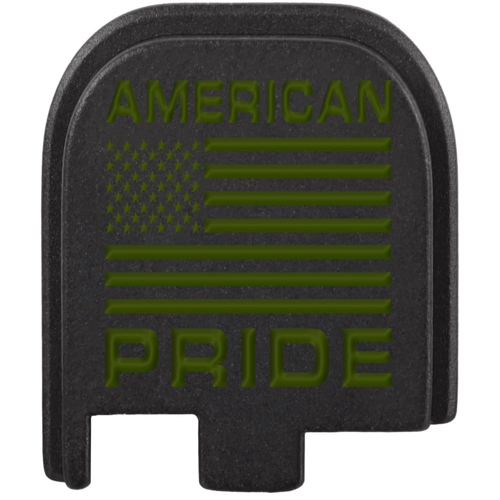 NDZ Performance Slide Cover Back Plate for Glock 43 43X 48 9mm, Black Aluminum with ODG Laser Engraved US Flag Images - American Pride US Flag
