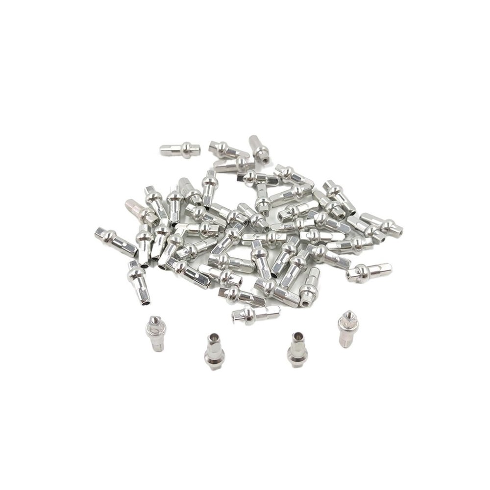 NORAZE Double Square Bicycle Nipples Aluminum Alloy 14MM Silver Head 14G Road Bike Spoke (Color : Silver, Size : 14mm 100pcs)