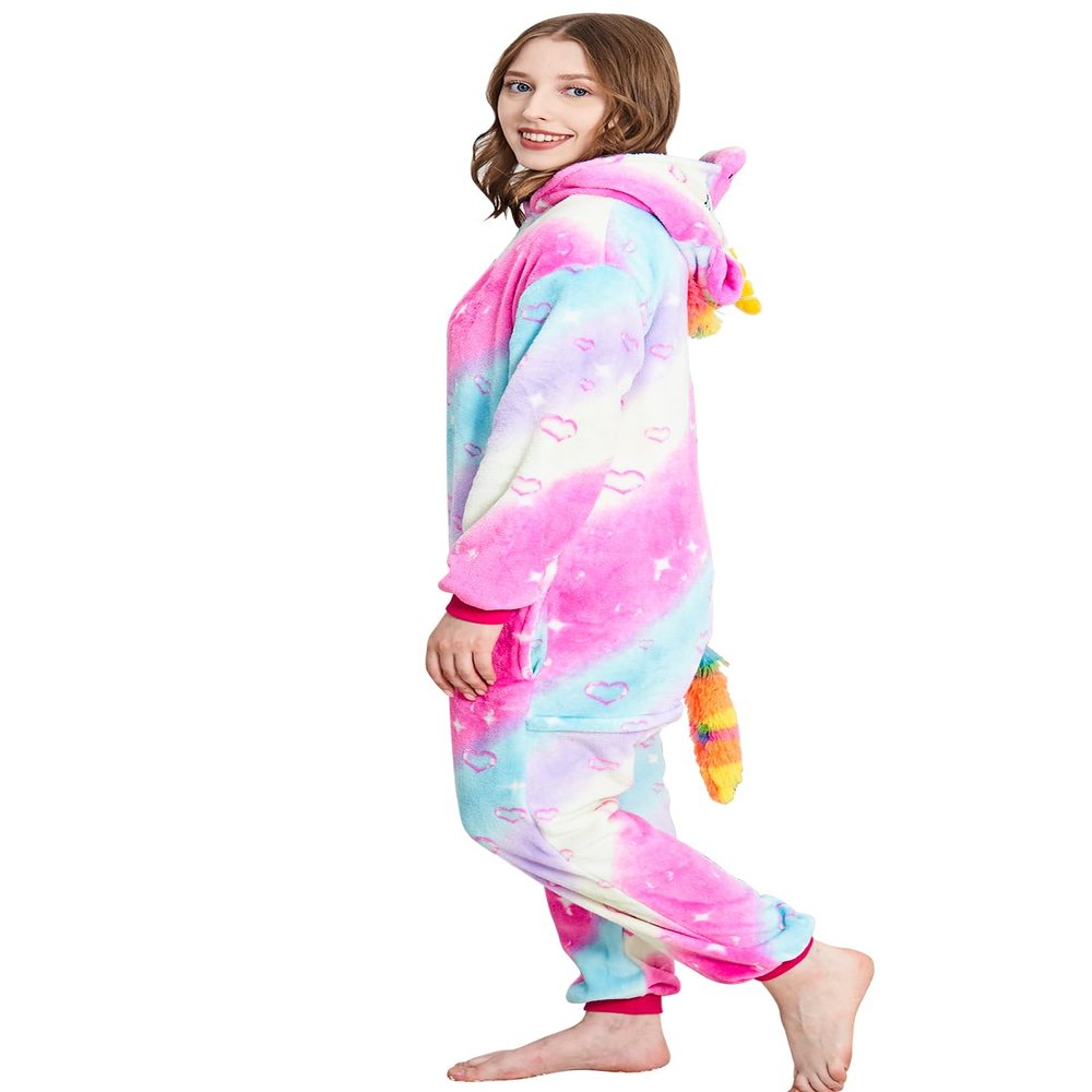 NewPlush Unisex Unicorn Costumes Pyjamas, Adult Women Men Animal Cosplay Onesie (Galaxy Love,Small)