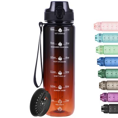 Alwager 32oz Motivational Water Bottles with Time Marker & Fruit Strainer, Transparent Gradient Color Water Bottle with Times to Drink, Leakproof & BPA Free, Reusable Bottle with Strap (No Straw)
