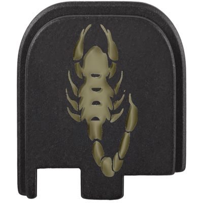 NDZ Performance Rear Slide Cover Plate for Glock 43 43X 48, Black Anodized Aluminum with FDE Laser Engraved Images - Scorpion