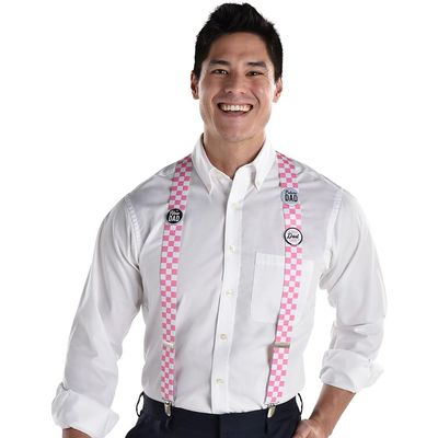 Amscan Pink Checkered Dad Suspender With Metal Buttons (1 Pc.) - One Size | Perfect Vintage Outfits & Gift For Father's Day