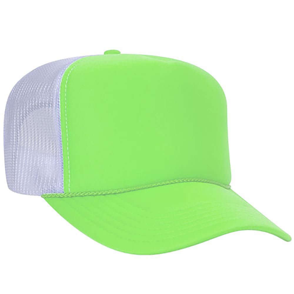 Ashen Fane Polyester Foam Front 5 Panel High Crown Mesh Back Trucker Hat, N.grn/N.grn/Wht