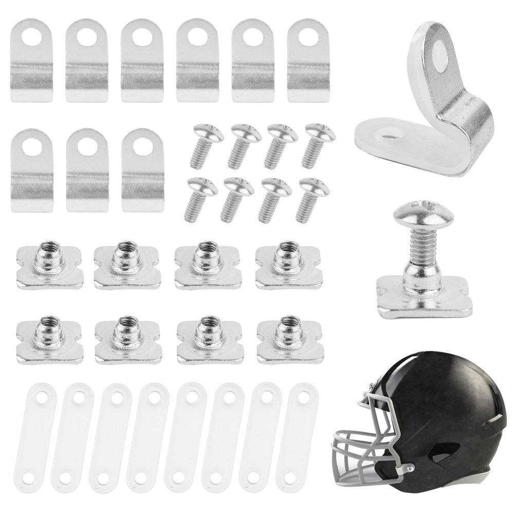 Framendino, Football Helmet Repair Kit R Shape Visor Clips Screws Nuts with Rubber Gaskets for Hockey Baseball Sports