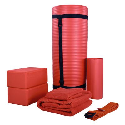 BalanceFrom 7-Piece Yoga Set with 71x24x1 Inches Extra Thick Mat and Carrying Sling Includes 2 Blocks, Stretch Strap, 2 Towels, and Knee Pad for Home, Studio, and Gym Workouts