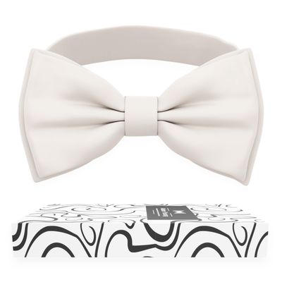 Adam Young Boy's Ivory Bow Tie Pre-Tied Style Formal Satin Classic Bowtie for Tuxedo Faux Silk (Medium, Ivory)