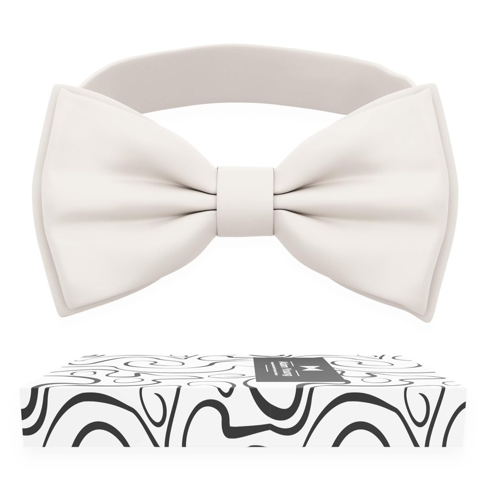 Adam Young Boy's Ivory Bow Tie Pre-Tied Style Formal Satin Classic Bowtie for Tuxedo Faux Silk (Medium, Ivory)