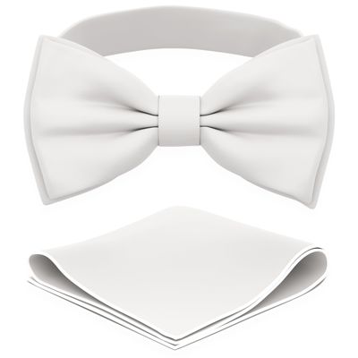 Adam Young Men's Off-White Bow Tie with Handkerchief Pre-Tied Style Formal Satin Classic Bowtie for Tuxedo Faux Silk (Large, Off-White)