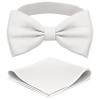 Adam Young Men's Off-White Bow Tie with Handkerchief Pre-Tied Style Formal Satin Classic Bowtie for Tuxedo Faux Silk (Large, Off-White) view 1