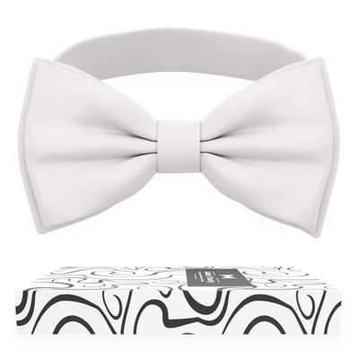 Adam Young Men's Off-White Bow Tie Pre-Tied Style Formal Satin Classic Bowtie for Tuxedo Faux Silk (Large, Off-White)
