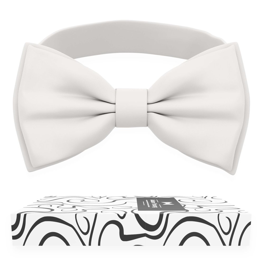 Adam Young Men's Off-White Bow Tie Pre-Tied Style Formal Satin Classic Bowtie for Tuxedo Faux Silk (Large, Off-White)