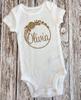 Three Sweet Limes Personalized Baby Girl Outfit with Circular Floral Wreath Design Gold Glitter - Choose Bodysuit size NB to 24M, Add any Name Optional Tutu Bloomer, Socks, Headband(Dusty Rose) view 2