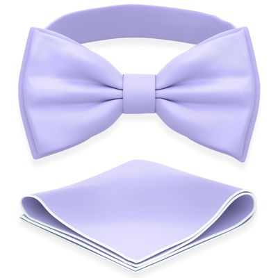 Adam Young Boy's Light Purple Bow Tie with Handkerchief Pre-Tied Style Formal Satin Classic Bowtie for Tuxedo Faux Silk (Medium, Wisteria)