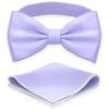 Adam Young Boy's Light Purple Bow Tie with Handkerchief Pre-Tied Style Formal Satin Classic Bowtie for Tuxedo Faux Silk (Medium, Wisteria) view 1