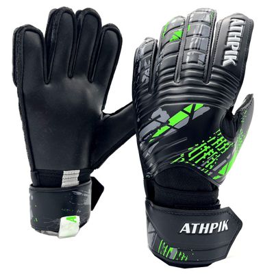 ATHPIK Goalie Goalkeeper Gloves with Pro Fingersaves, Strong Grip for The Toughest Saves, Protection to Prevent Injuries, Fit Match Training, Adult, Youth (Black & Green, 10)