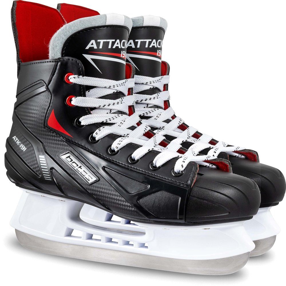 Botas - Attack 191 - Men's Ice Hockey Skates | Made in Europe (Czech Republic) | Color: Black/Red/White, Men's 11