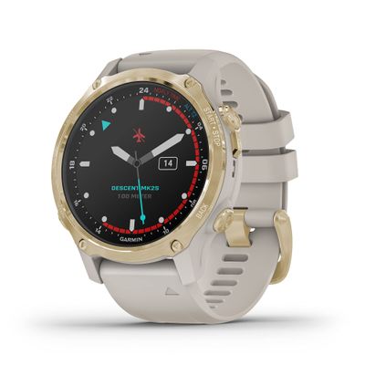 Garmin Descent Mk2S, Smaller-Sized Watch-Style Dive Computer, Multisport Training/Smart Features, Light Gold with Light Sand Silicone Band, (010-02403-00) (Renewed)