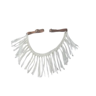 mule tape tripping collar for an average horse in white with leather tugs