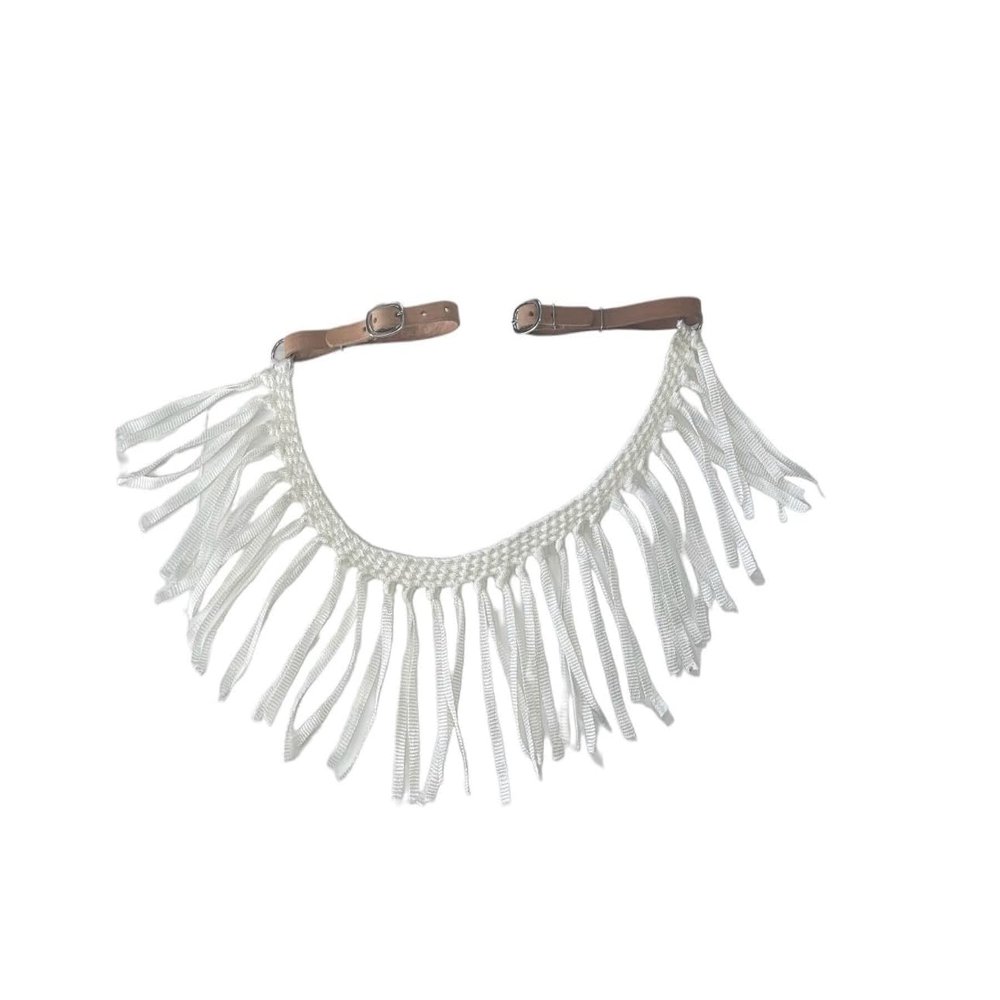 mule tape tripping collar for an average horse in white with leather tugs