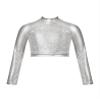 Jhaoyu Kids Girls Hip Hop Dance Crop Top Metallic Sequins Long Sleeve T-Shirt Jazz Ballet Modern Dancewear Silver 12 Years view 1