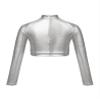 Jhaoyu Kids Girls Hip Hop Dance Crop Top Metallic Sequins Long Sleeve T-Shirt Jazz Ballet Modern Dancewear Silver 12 Years view 2