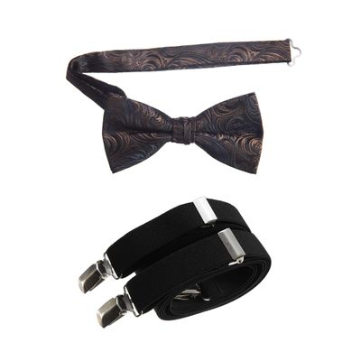 Tuxgear Boys Bow Tie and Adjustable Stretch Suspender Sets, (Chocolate Imperial with Black, 40" Youth)