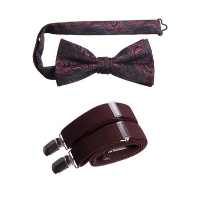 Tuxgear Boys Bow Tie and Adjustable Stretch Suspender Sets, (Burgundy Imperial, 40" Youth)