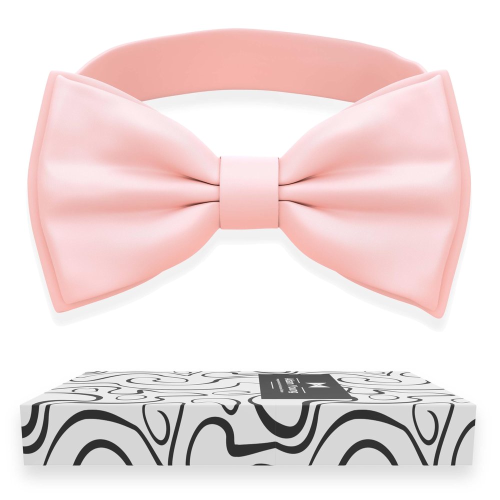 Adam Young Boy's Light Peach Bow Tie Pre-Tied Style Formal Satin Classic Bowtie for Tuxedo Faux Silk (Medium, Light Peach)