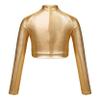 Lorilida Kids Girls High Neck Glitter Crop Top Metallic Long Sleeve T-Shirt Ballet Dance Leotard Gymnastics Performance Gold 16 Years view 2