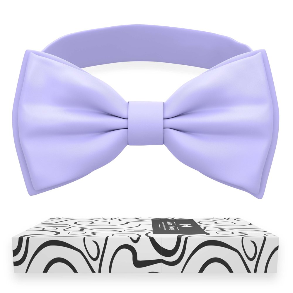Adam Young Men's Light Purple Bow Tie Pre-Tied Style Formal Satin Classic Bowtie for Tuxedo Faux Silk (Large, Wisteria)