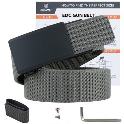 2ND AMEN Grey Tactical Belt for Men - Military Hiking Nylon Gun Belt, Perfect Battle Belt, 1.5" EDC Belt for Everyday Use, Ultimate 620D Cut to Size Gun Belts