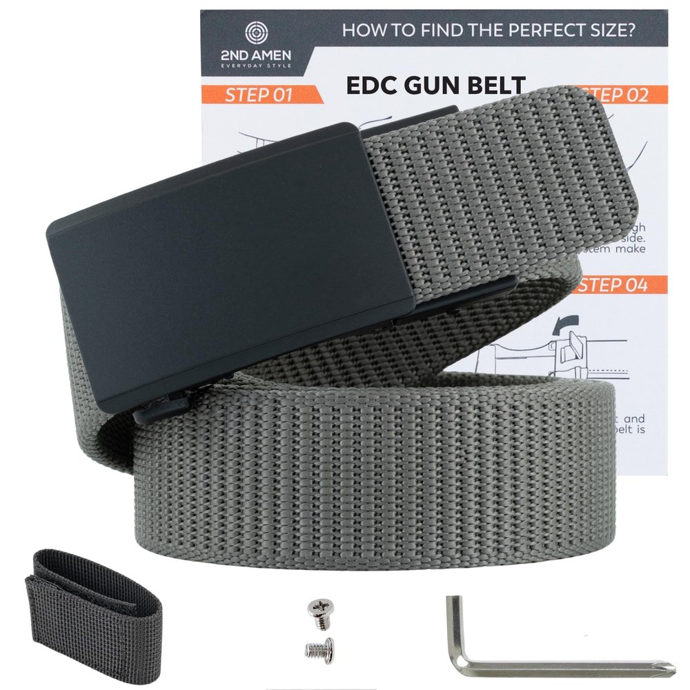 2ND AMEN Grey Tactical Belt for Men - Military Hiking Nylon Gun Belt, Perfect Battle Belt, 1.5" EDC Belt for Everyday Use, Ultimate 620D Cut to Size Gun Belts