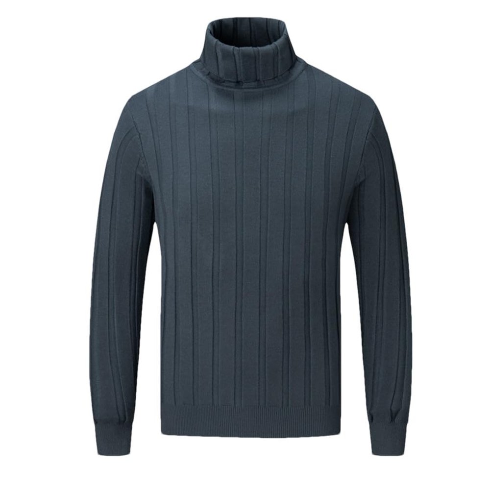 Dninmim MenS Turtleneck Sweaters Solid Long Sleeve Knitwear Pullovers Slim Fit Casual Striped Jumper gray9 Blue M