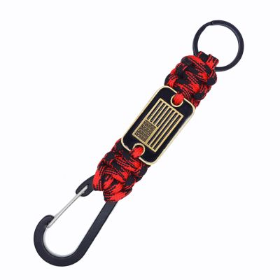 Tragdro Paracord Keychain with USA Flag, Paracord Carabiner Keychain Clip, Braided Lanyard Utility Ring Hook Outdoor Camping Kit