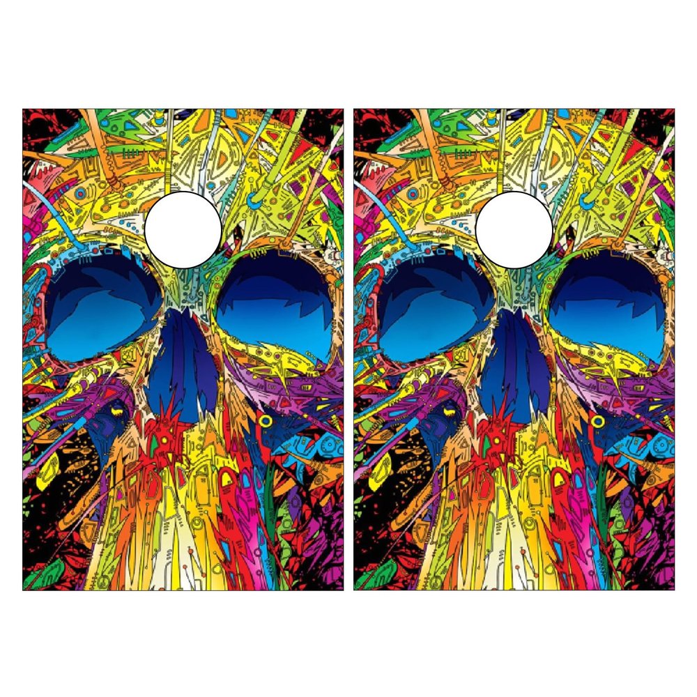 Cornhole Board Wraps Psychedelic Skull Cornhole Skins for Boards,3ft x 2ft Skin Decal Vinyl Wrap for Cornhole Game Board Bag Toss (2xpcs.)