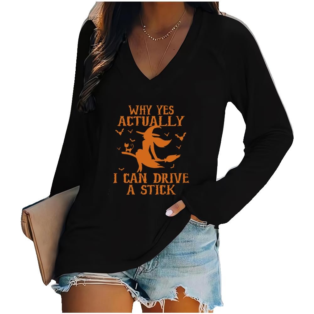 Why Yes Actually I Can Drive A Stick Long Sleeve T Shirt Why Yes Actually I Can Drive A Stick Plus T-Shirt Halloween Sweaters Why Yes I Can Drive A Stick Shirt Black