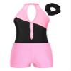 JEATHA Girls Ballet Dance Outfits 3PCS Shiny Rhinestone Sleeveless Gymnastics Leotard with Athletic Shorts Set Pink 12 Years view 2