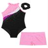 JEATHA Girls Ballet Dance Outfits 3PCS Shiny Rhinestone Sleeveless Gymnastics Leotard with Athletic Shorts Set Pink 12 Years view 3