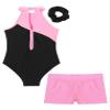 JEATHA Girls Ballet Dance Outfits 3PCS Shiny Rhinestone Sleeveless Gymnastics Leotard with Athletic Shorts Set Pink 12 Years view 4