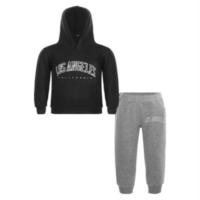 Hansber Kids Boys Girls 2 Pieces Tracksuit Sweatsuit Hooded Pullover Sweatshirt with Sweatpants Jogger Set BlackGray 12-13