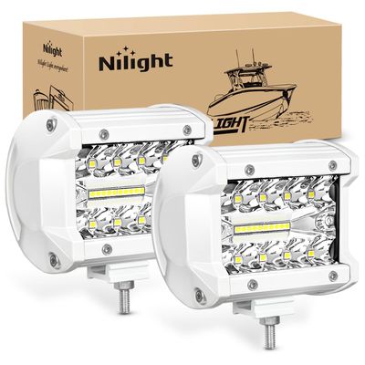 Nilight Marine LED Light Pods Navigation Lights 2PCS 4 Inch White Spot Flood Combo Ponton Boat Deck Dock Lighting for Night Fishing T-top Stern Yacht Port Sailboat Trucks Tractors
