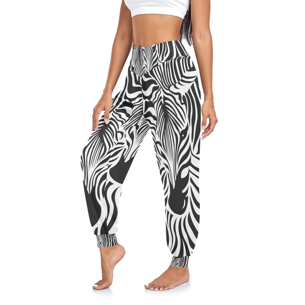 Animal Zebra Leopard Print Boho Hippie Pants for Women Yoga Harem Pants Sweatpants, 2XL